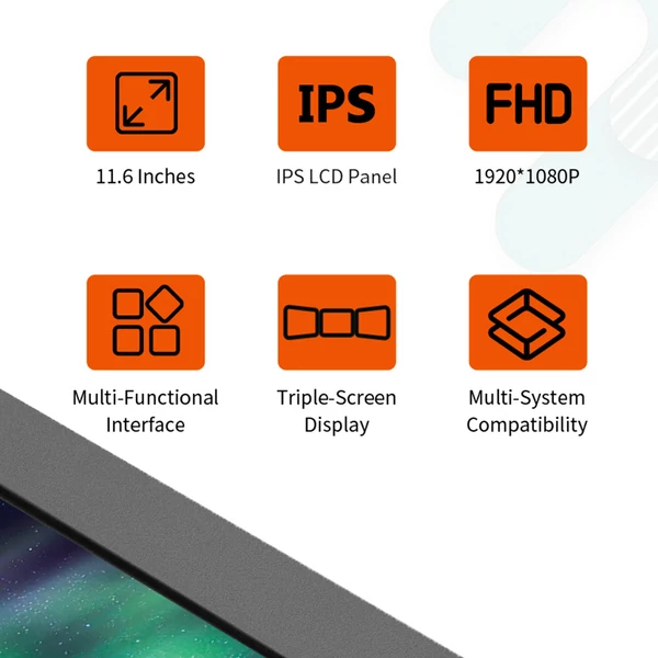 Laptophoz hordozható dupla kijelzős GTMEDIA MATE X monitor, 11.6" Full HD IPS, Type-C/HDMI csatlakozókkal