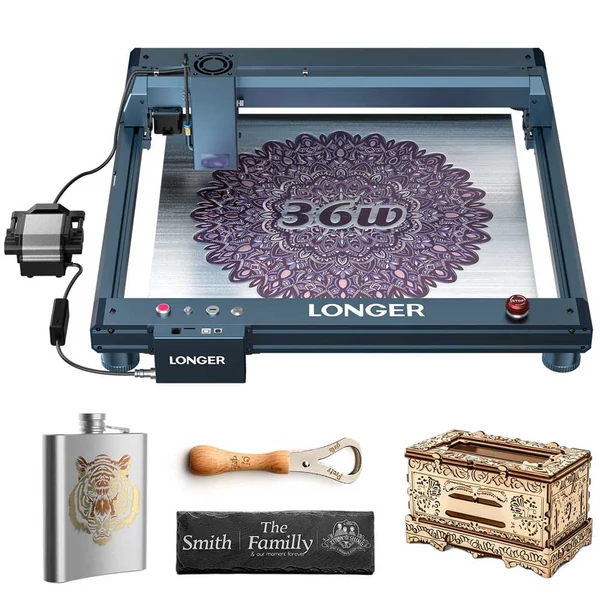 LONGER Laser B1 30W Lézergravírozó + Lézerágy és Forgóhenger tartóval