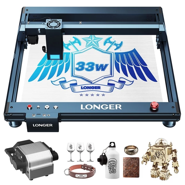 LONGER Laser B1 30W Lézergravírozó + Lézerágy és Forgóhenger tartóval