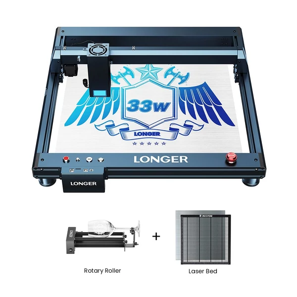 LONGER Laser B1 30W Lézergravírozó + Lézerágy és Forgóhenger tartóval