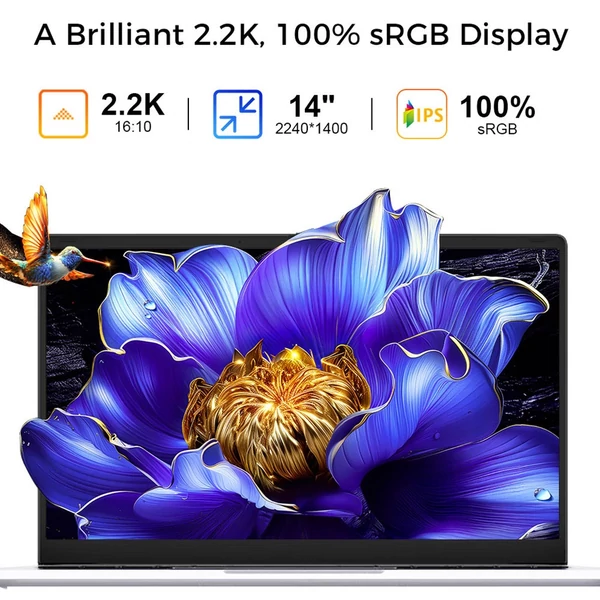 Ninkear S14 laptop 14" 2.2K kijelzővel, Ryzen 7 7535HS, 16GB RAM, 1TB SSD, WiFi6, BT5.3, HDMI, LAN, Type-C, 5195mAh akkumulátor