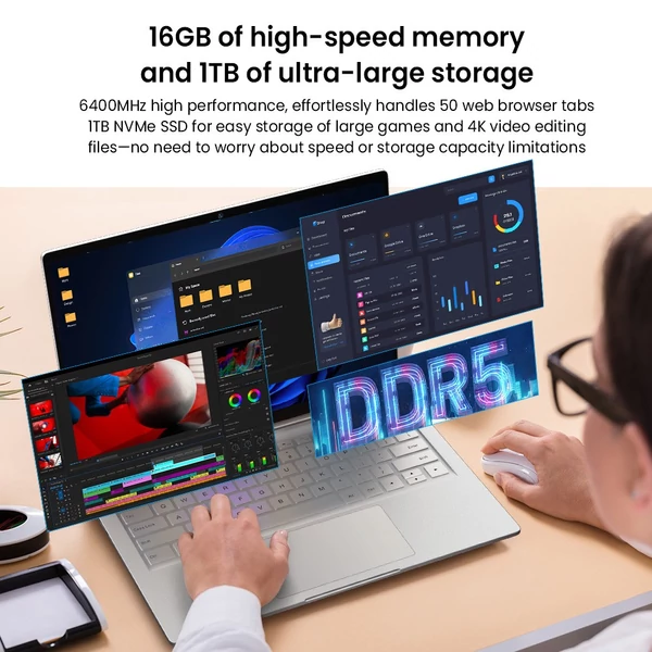 Ninkear S14 laptop 14" 2.2K kijelzővel, Ryzen 7 7535HS, 16GB RAM, 1TB SSD, WiFi6, BT5.3, HDMI, LAN, Type-C, 5195mAh akkumulátor