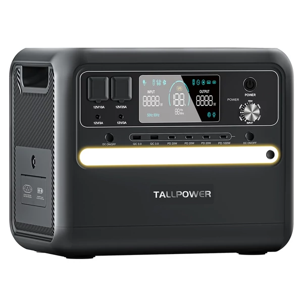 TALLPOWER V2400 hordozható erőmű + TP400 400W napelem, 2160Wh LiFePO4 generátor, 2400W AC kimenet, PD 100W, UPS, LED, 13 aljzat
