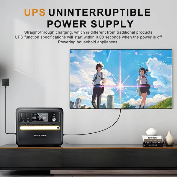 TALLPOWER V2400 hordozható erőmű + TP400 400W napelem, 2160Wh LiFePO4 generátor, 2400W AC kimenet, PD 100W, UPS, LED, 13 aljzat