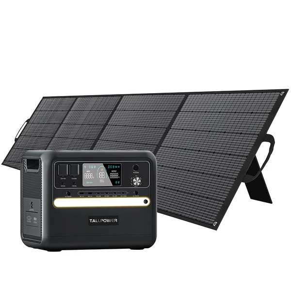 TALLPOWER V2400 hordozható erőmű + TP400 400W napelem, 2160Wh LiFePO4 generátor, 2400W AC kimenet, PD 100W, UPS, LED, 13 aljzat