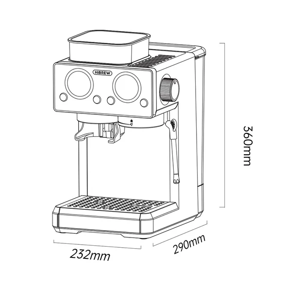 HiBREW H20 multifunkciós kávégép beépített darálóval, forró és hideg főzéssel, 20 bar nyomással, latte gőzkar és érintésvezérlés