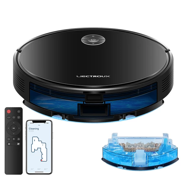 Liectroux C7 robotporszívó és felmosó, 6000Pa erőteljes szívóerő, okostérkép, WiFi app, távirányító, Alexa/Google kompatibilis, házi szőr, szőnyeg, padló