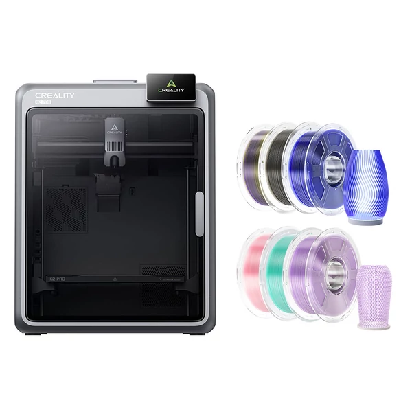 Creality K2 Pro 3D nyomtató + 6 kg Mecpow nagysebességű PETG filament – lila, kék, rózsaszín, cián, füstszürke, szivárványos