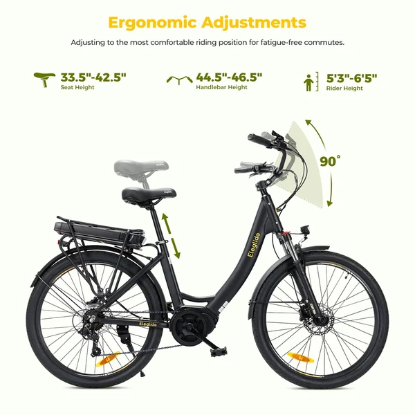 Eleglide C2 elektromos kerékpár, 250W középmotor, 36V 13Ah akkumulátor, 26” gumi, 25 km/h, 100 km hatótáv, Shimano 7 sebesség