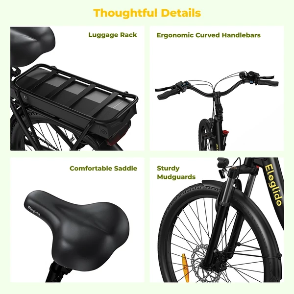 Eleglide C2 elektromos kerékpár, 250W középmotor, 36V 13Ah akkumulátor, 26” gumi, 25 km/h, 100 km hatótáv, Shimano 7 sebesség