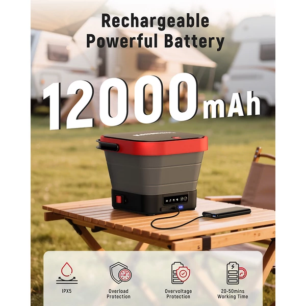 KAIWEETS KPW-F1 hordozható elektromos magasnyomású mosó, 12L tartály, 5 az 1-ben fúvóka, 220 PSI, Type-C töltés, kempinghez, teraszhoz, biciklihez