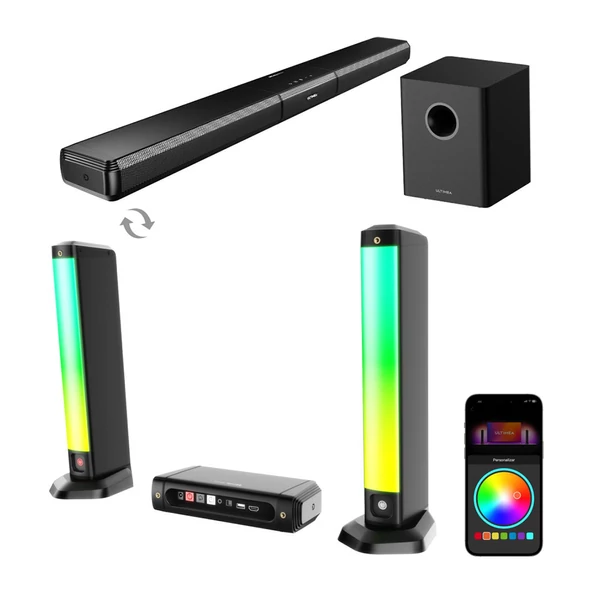 Ultimea Apollo S80 5.1 hangprojektor – intelligens APP vezérlés, RGB fények, 121 EQ beállítás, levehető dizájn