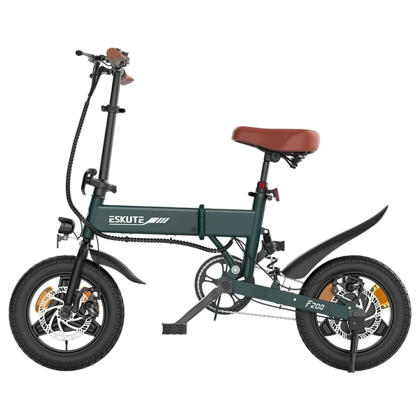 ESKUTE F200 összecsukható elektromos kerékpár, 250W motor, 36V 7.8Ah akku, 14” kerék, 25km/h, 50km hatótáv, mechanikus tárcsafék – Zöld