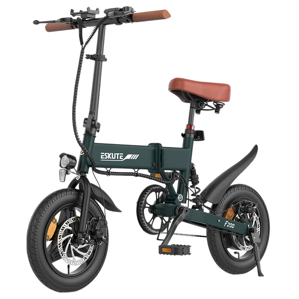 ESKUTE F200 összecsukható elektromos kerékpár, 250W motor, 36V 7.8Ah akku, 14” kerék, 25km/h, 50km hatótáv, mechanikus tárcsafék – Zöld