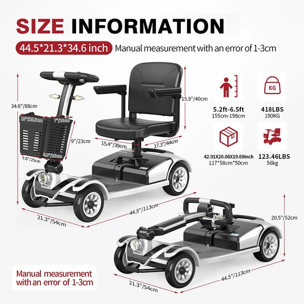 Unificare Mate négykerekű elektromos robogó időseknek, 250W motor, 35 km hatótáv, 190 kg teherbírás - ezüst szín