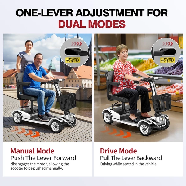 Unificare Mate négykerekű elektromos robogó időseknek, 250W motor, 35 km hatótáv, 190 kg teherbírás - ezüst szín
