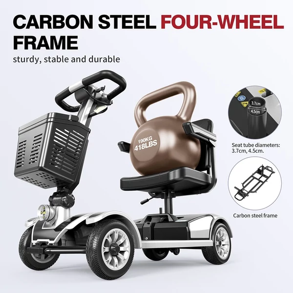 Unificare Mate négykerekű elektromos robogó időseknek, 250W motor, 35 km hatótáv, 190 kg teherbírás - ezüst szín