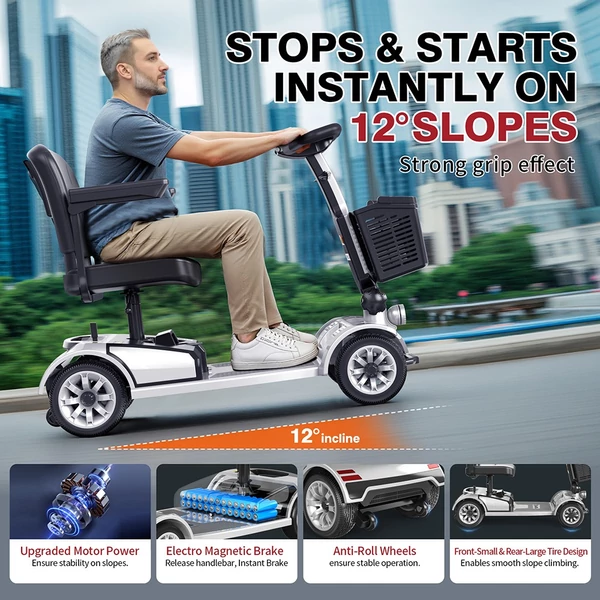 Unificare Mate négykerekű elektromos robogó időseknek, 250W motor, 35 km hatótáv, 190 kg teherbírás - ezüst szín