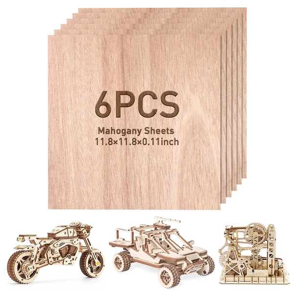 Mecpow: 12× mahagóni + 12× diófa lap, 300×300×3 mm faanyag készlet barkácshoz