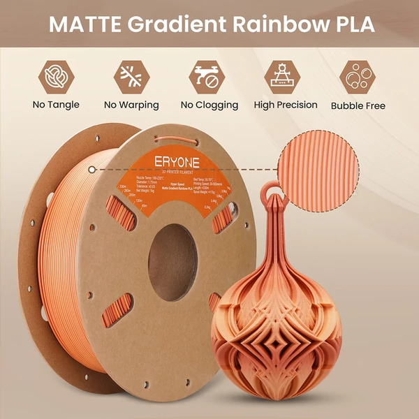 5kg ERYONE Gyors Nyomtatású Matt Gradiens PLA Filament – 2kg Arany & Piros + 2kg Barna & Khaki & Fehér + 1kg Sötétbarna & Sárga & Világosbarna