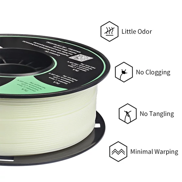 ERYONE 1.75mm világító PLA 3D nyomtató filament, 1kg, fénylő hatású szál - zöld 