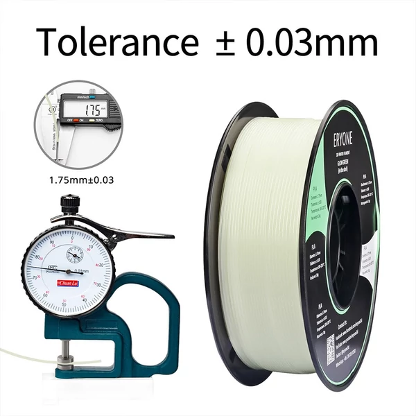 ERYONE 1.75mm világító PLA 3D nyomtató filament, 1kg, fénylő hatású szál - zöld 
