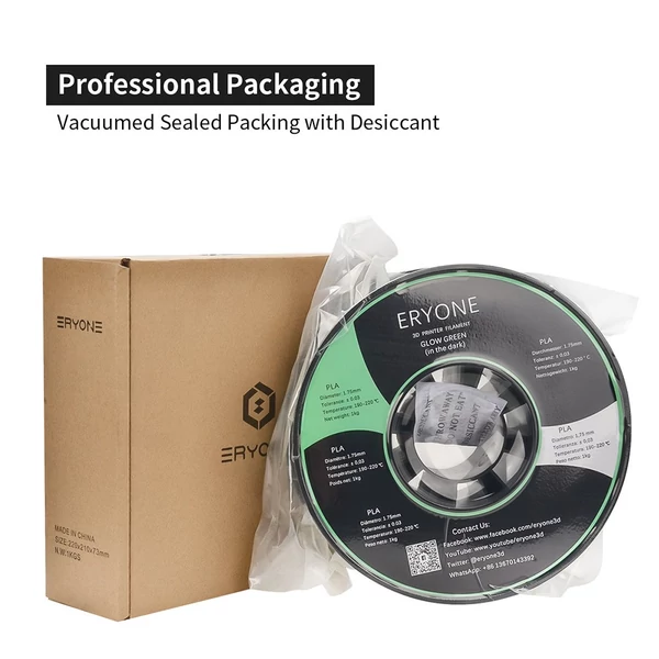 ERYONE 1.75mm világító PLA 3D nyomtató filament, 1kg, fénylő hatású szál - zöld 