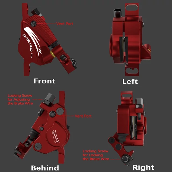 DYISLAND XT-7 hidraulikus tárcsafék készlet, bowdenes első-hátsó fék MTB / országúti / elektromos kerékpárhoz - piros