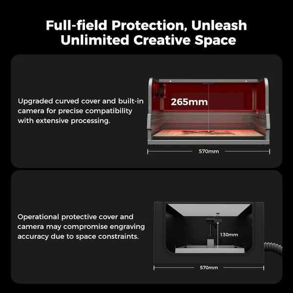 Creality Falcon2 Pro 40W lézergravírozó és vágó, beépített kamera, légasszisztens, füstelszívás, biztonsági szenzorok, 400×415 mm