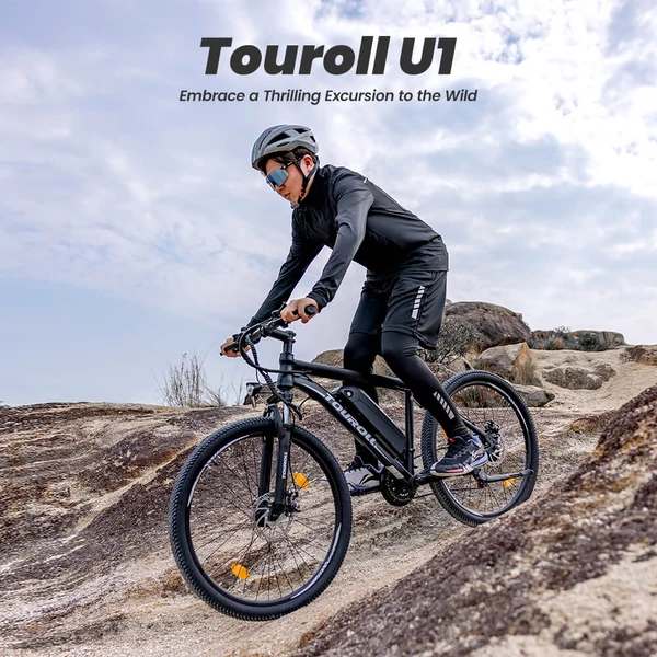 Touroll U1 26” elektromos MTB terepkerékpár, 250W motorral, 36V 13Ah kivehető akkumulátorral, 65 km hatótávval, Shimano 21 sebességgel - fekete