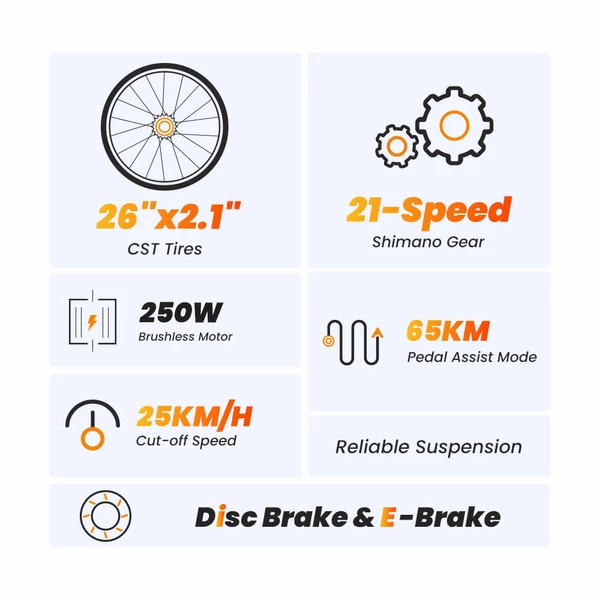 Touroll U1 26” elektromos MTB terepkerékpár, 250W motorral, 36V 13Ah kivehető akkumulátorral, 65 km hatótávval, Shimano 21 sebességgel - fekete