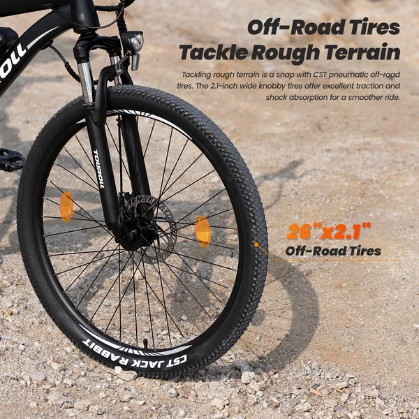 Touroll U1 26” elektromos MTB terepkerékpár, 250W motorral, 36V 13Ah kivehető akkumulátorral, 65 km hatótávval, Shimano 21 sebességgel - fekete