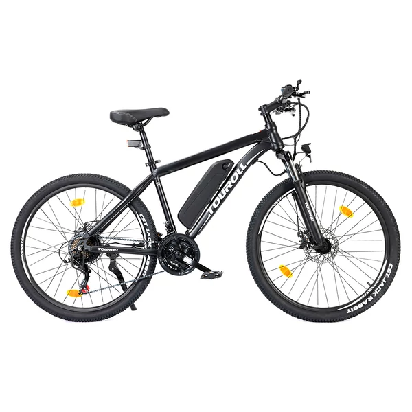 Touroll U1 26” elektromos MTB terepkerékpár, 250W motorral, 36V 13Ah kivehető akkumulátorral, 65 km hatótávval, Shimano 21 sebességgel - fekete