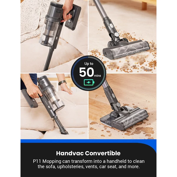 Proscenic P11 vezeték nélküli porszívó és felmosó, 35 kPa szívóerő, 0,65 L portartály, 5 lépcsős szűrés, 2000 mAh akku, 50 perc üzemidő