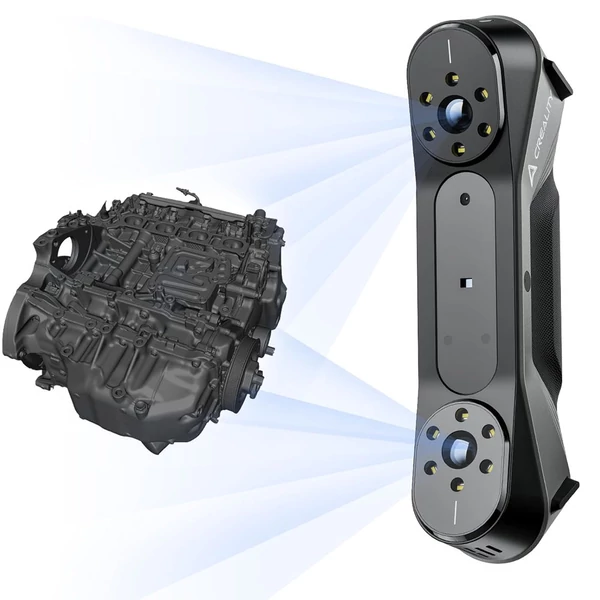 Creality Raptor 3D szkenner – hibrid kék lézer NIR, 60 fps, 0.02 mm pontosság, 5–2000 mm tárgyméret, színes 24 bites szkennelés
