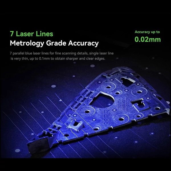 Creality Raptor 3D szkenner – hibrid kék lézer NIR, 60 fps, 0.02 mm pontosság, 5–2000 mm tárgyméret, színes 24 bites szkennelés