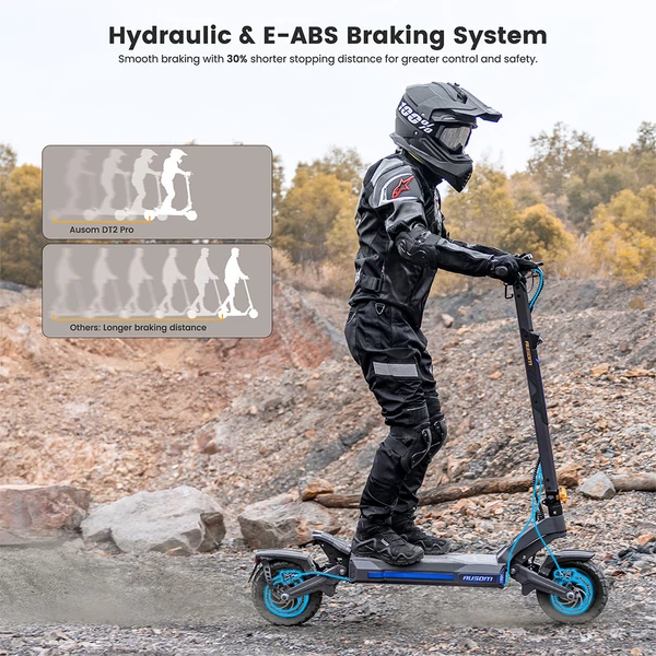 Ausom DT2 Pro elektromos roller, 2×1100W motorral, 52V 23.4Ah akkumulátorral, 68 km/h sebesség, 115 km hatótáv, hidraulikus fékek, lengőkar felfüggesztés