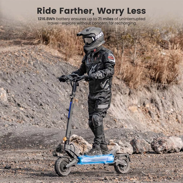 Ausom DT2 Pro elektromos roller, 2×1100W motorral, 52V 23.4Ah akkumulátorral, 68 km/h sebesség, 115 km hatótáv, hidraulikus fékek, lengőkar felfüggesztés