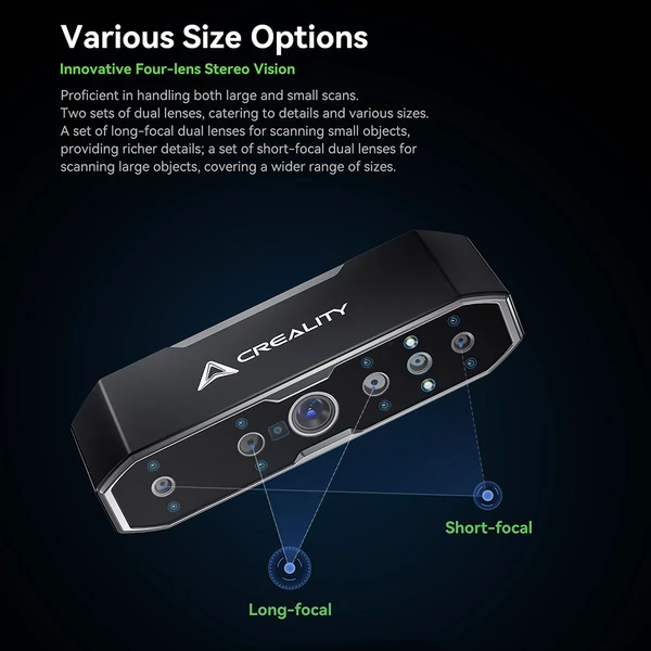 Creality CR Scan Otter 3D szkenner – 8 infravörös LED, 20fps sebesség, 0.02mm pontosság, 4-lencsés sztereó, 24 bites színes 3D szkennelés