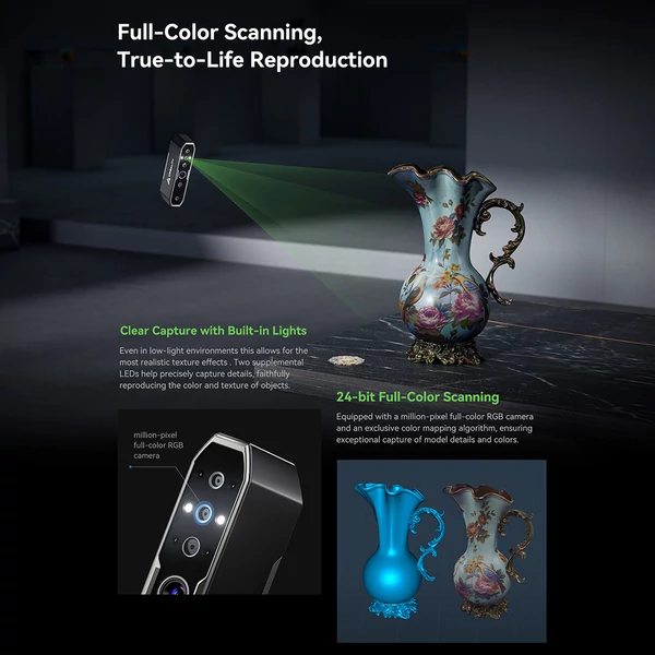 Creality CR Scan Otter 3D szkenner – 8 infravörös LED, 20fps sebesség, 0.02mm pontosság, 4-lencsés sztereó, 24 bites színes 3D szkennelés