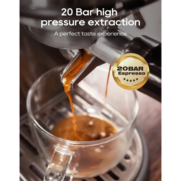 HiBREW H10B eszpresszó kávéfőző – 20 bar nyomás, félautomata, állítható hőfok és csészeméret, 1,3L víztartály - ezüst