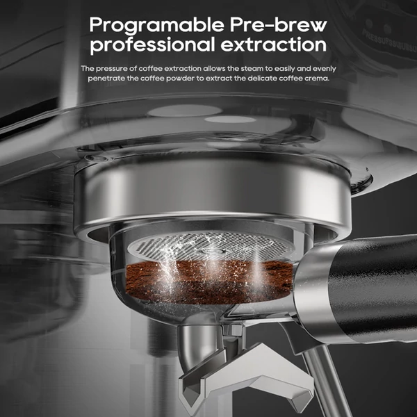 HiBREW H10B eszpresszó kávéfőző – 20 bar nyomás, félautomata, állítható hőfok és csészeméret, 1,3L víztartály - ezüst