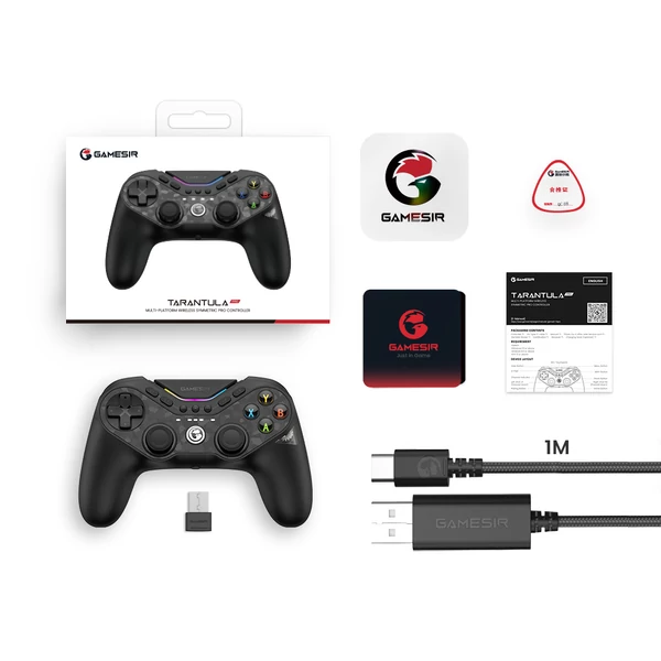 GameSir Tarantula Pro vezetékes és vezeték nélküli gamer kontroller PC‑hez, Switch‑hez, Androidhoz, iOS‑hez és Steamhez – RGB, giroszkóp, NFC