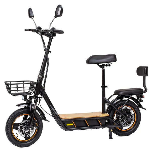 KuKirin C1 Pro elektromos roller, 500W motor, 48V 26Ah akkumulátor, 100 km hatótáv, 14" kerék, összecsukható, hátsó ülés és kosár - fekete