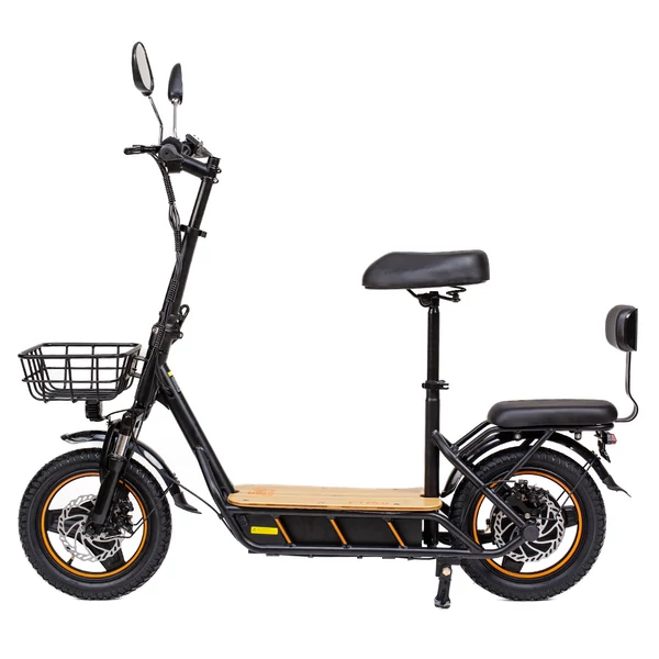 KuKirin C1 Pro elektromos roller, 500W motor, 48V 26Ah akkumulátor, 100 km hatótáv, 14" kerék, összecsukható, hátsó ülés és kosár - fekete