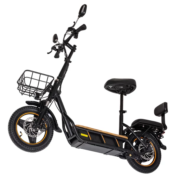 KuKirin C1 Pro elektromos roller, 500W motor, 48V 26Ah akkumulátor, 100 km hatótáv, 14" kerék, összecsukható, hátsó ülés és kosár - fekete
