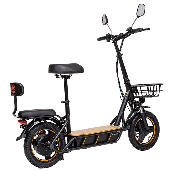 KuKirin C1 Pro elektromos roller, 500W motor, 48V 26Ah akkumulátor, 100 km hatótáv, 14" kerék, összecsukható, hátsó ülés és kosár - fekete