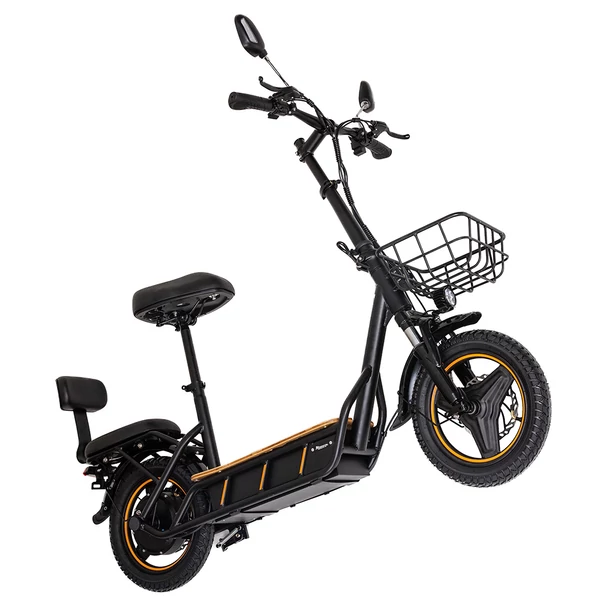 KuKirin C1 Pro elektromos roller, 500W motor, 48V 26Ah akkumulátor, 100 km hatótáv, 14" kerék, összecsukható, hátsó ülés és kosár - fekete