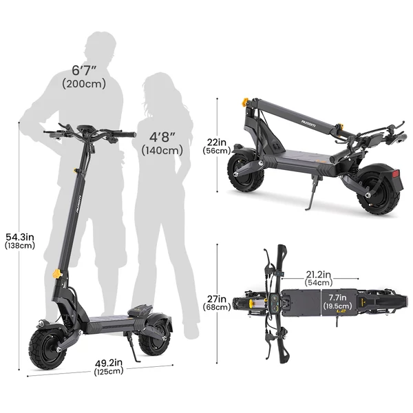 Ausom L2 Max elektromos roller, 2000W motor, 48V akkumulátor, 65 km/h sebesség, 90 km hatótáv, lengőkaros felfüggesztés, AirTag tartó