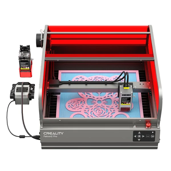 Creality Falcon2 Pro 60W lézergravírozó 1.6W modul, zárt burkolat, kamera, levegőrásegítés, 400x400 mm munkaterület